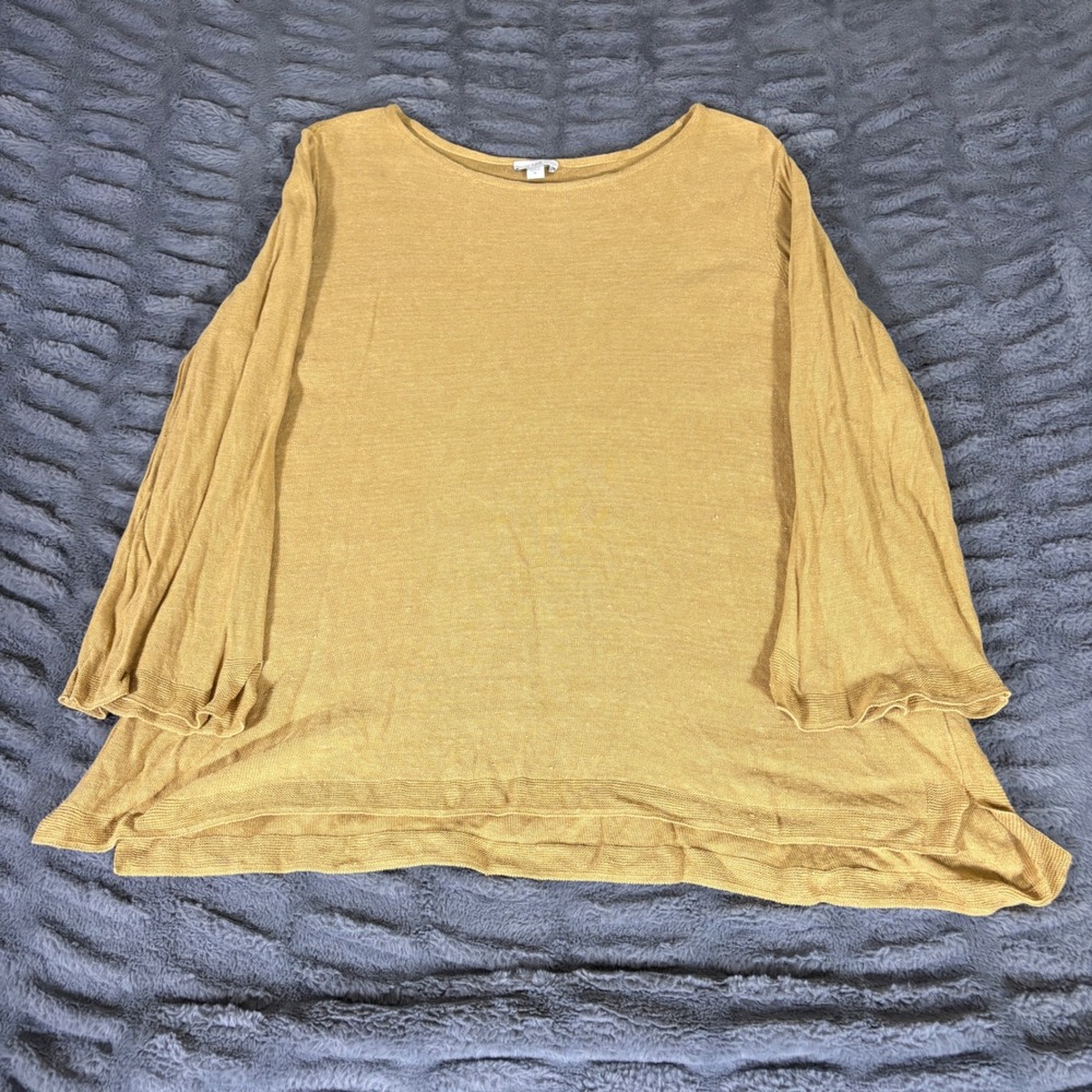 J. Jill Mustard Yellow Linen Blend Bell Sleeve Knit Top XL RN 97641